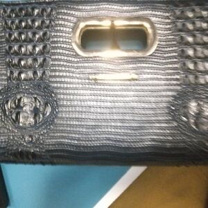 Brahmin Black Crocodile-Embossed Clutch